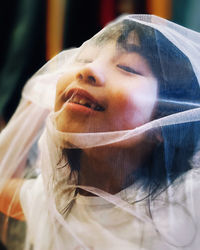 High angle view of girl with scarf