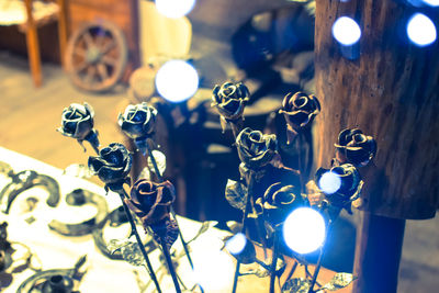 Close-up of illuminated lighting equipment