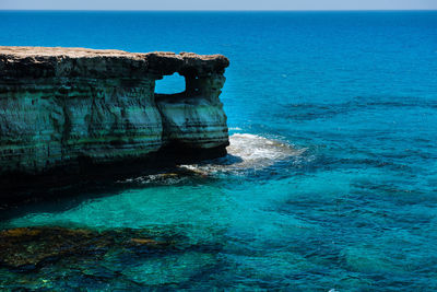 Scenic view of sea against blue sky