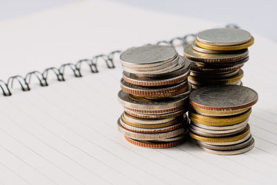 Close-up of coins on table