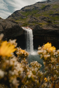 Scenic view of waterfall on mountain