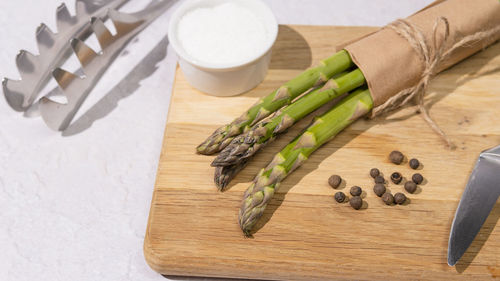 High angle view of food on cutting board