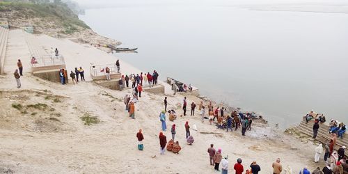 High angle view of people at beach