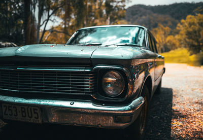 Vintage car on field