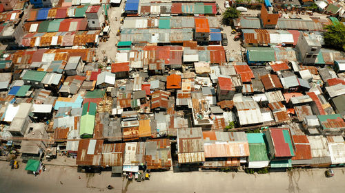 Aerial view of slums in city