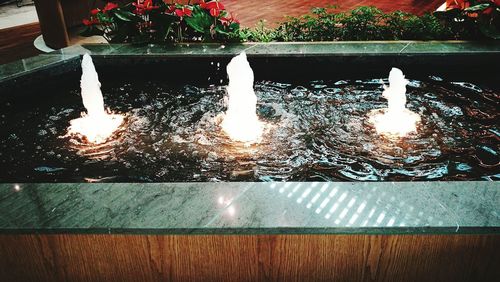 Close-up of illuminated table