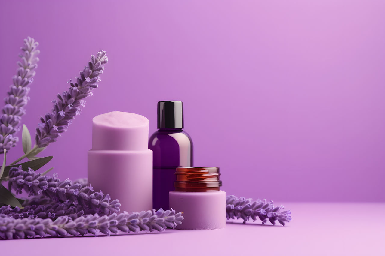 lavender, purple, lilac, violet, plant, perfume, bottle, aromatherapy, container, pink, studio shot, therapy, personal care, beauty product, body care, scented, cosmetics, nature, colored background, no people, skin care, indoors, copy space, flower, pink background, flowering plant, still life