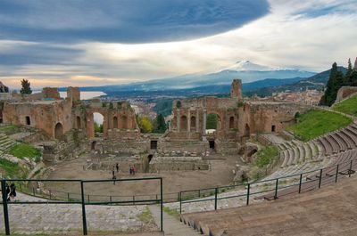 Panoramic view of historic building against cloudy sky