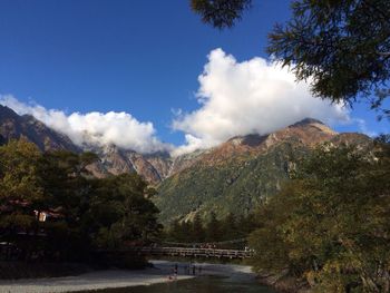 Scenic view of mountains against cloudy sky