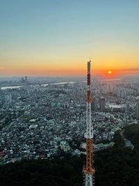 High angle view of the city seoul during sunset.