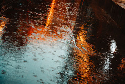 High angle view of wet road during rainy season