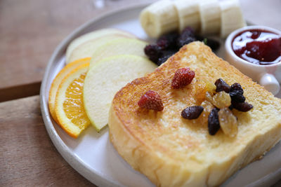Close-up of dessert in plate on table