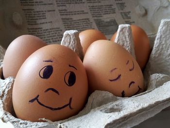 Close-up of eggs in box