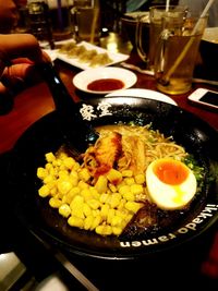 Close-up of meal served on table