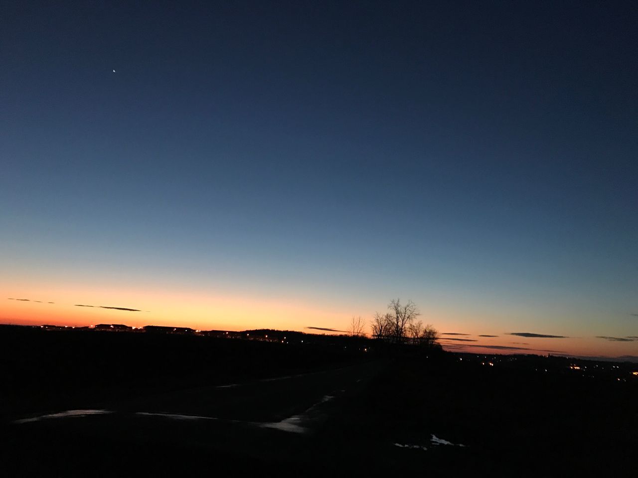 sunset, silhouette, sky, no people, nature, tree, tranquility, beauty in nature, outdoors, road, scenics, illuminated, night, star - space, astronomy