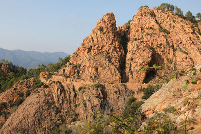 Scenic view of rocky mountains against clear sky