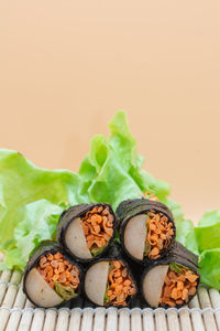 Close-up of cookies against white background