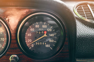 Instrument panel of old car. view of lada car from inside. mileage of car.
