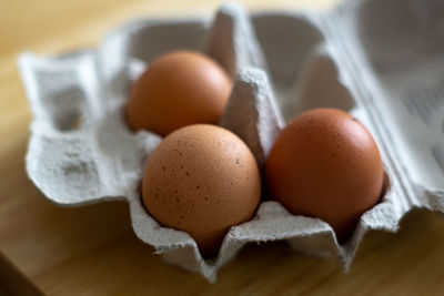 High angle view of eggs on table