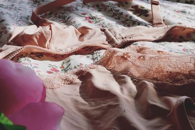Close-up of bra and pants on table