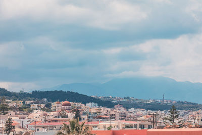 High angle shot of townscape against sky