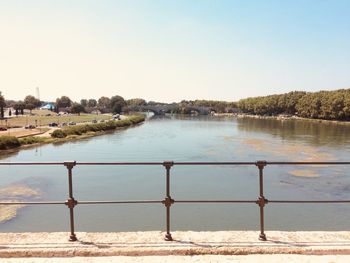 Scenic view of lake against clear sky