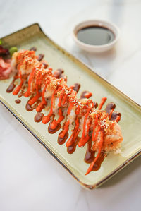 Close-up of food in plate on table