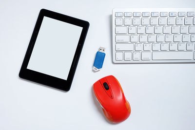 High angle view of smart phone on table