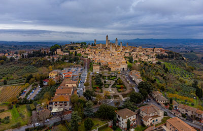 High angle view of townscape against sky