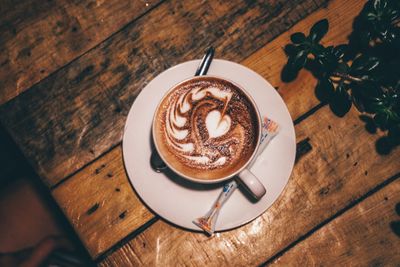 High angle view of coffee on table