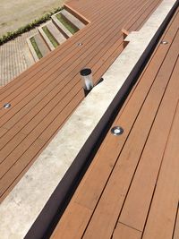 High angle view of swimming pool by building