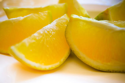 Close-up of orange slices in plate