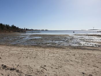 Scenic view of beach against clear sky