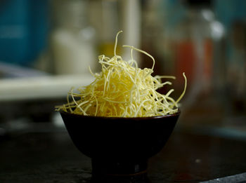 Close-up of soup in bowl on table