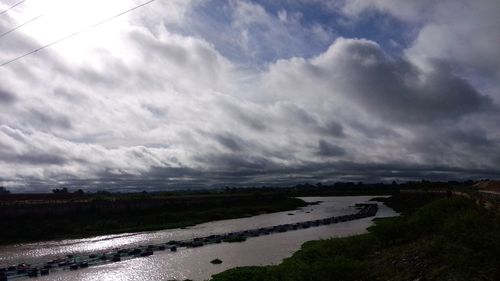 Scenic view of calm sea against cloudy sky