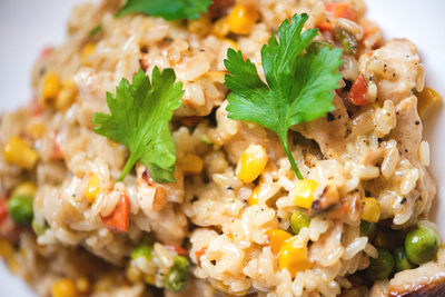 High angle view of food in plate on table