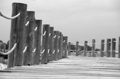 Close-up of wood against sky