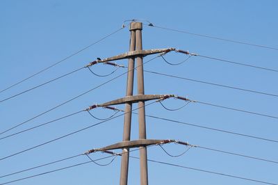 Low angle view of electricity pylon against sky