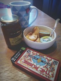 Close-up of breakfast on table