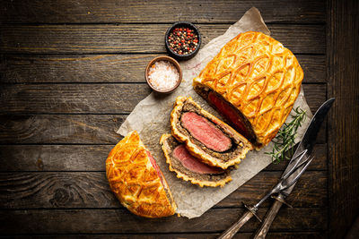 High angle view of food on table