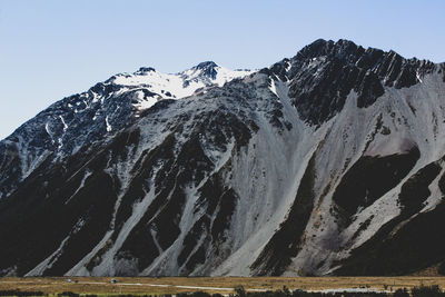 Scenic view of snowcapped mountains against clear sky