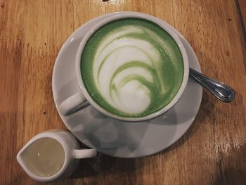 High angle view of coffee on table