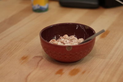 Close-up of ice cream in bowl on table