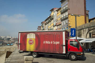 Truck parked in front of building