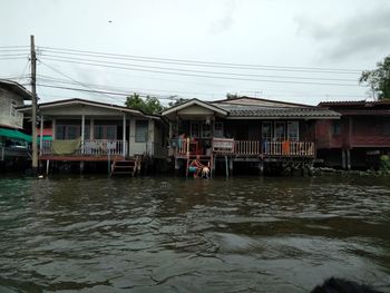 View of built structures in water