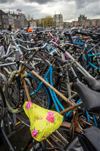 High angle view of bicycle in city