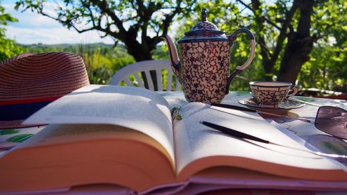Close-up of coffee cup on table