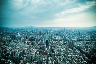 High angle view of cityscape against sky