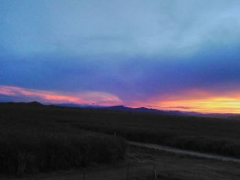 Scenic view of landscape against sky at sunset
