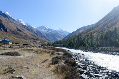 Scenic view of snowcapped mountains against sky